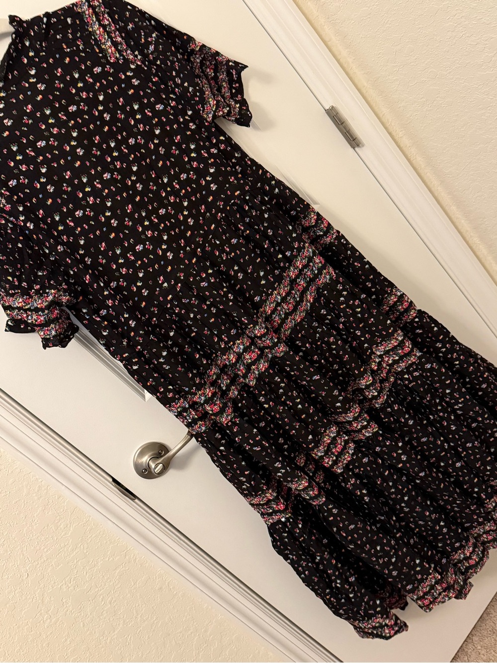 Free People Black Midi Dress with Pink Floral Print - Picture 5 of 7